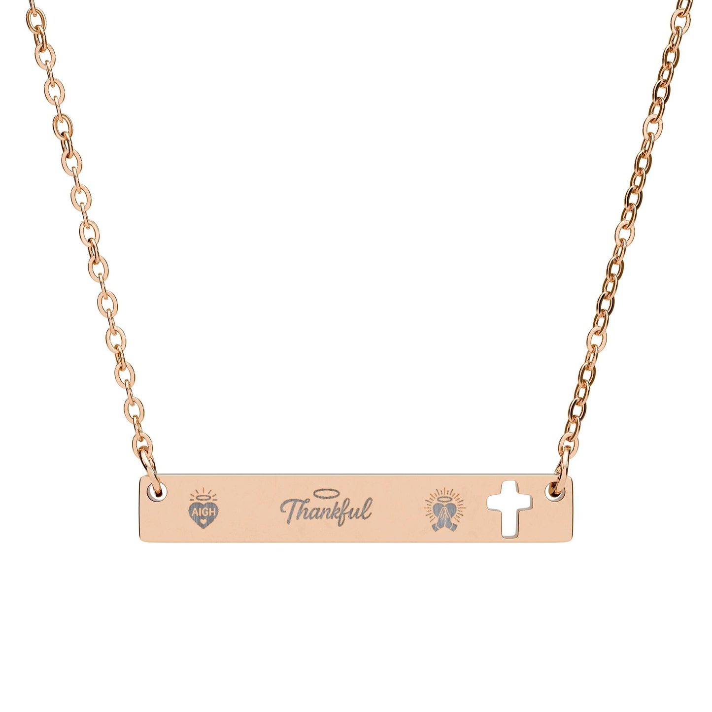 Engraved AIGH "Thankful" Cross Bar Necklace - Personalized Jewelry for Meaningful Moments