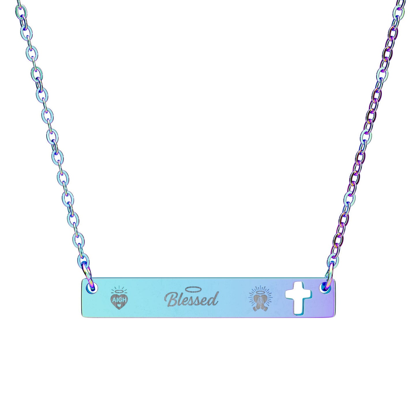Engraved AIGH "Blessed" Cross Bar Necklace - Personalized Jewelry for Meaningful Moments