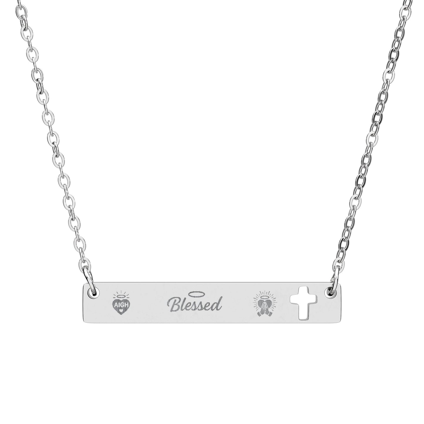 Engraved AIGH "Blessed" Cross Bar Necklace - Personalized Jewelry for Meaningful Moments