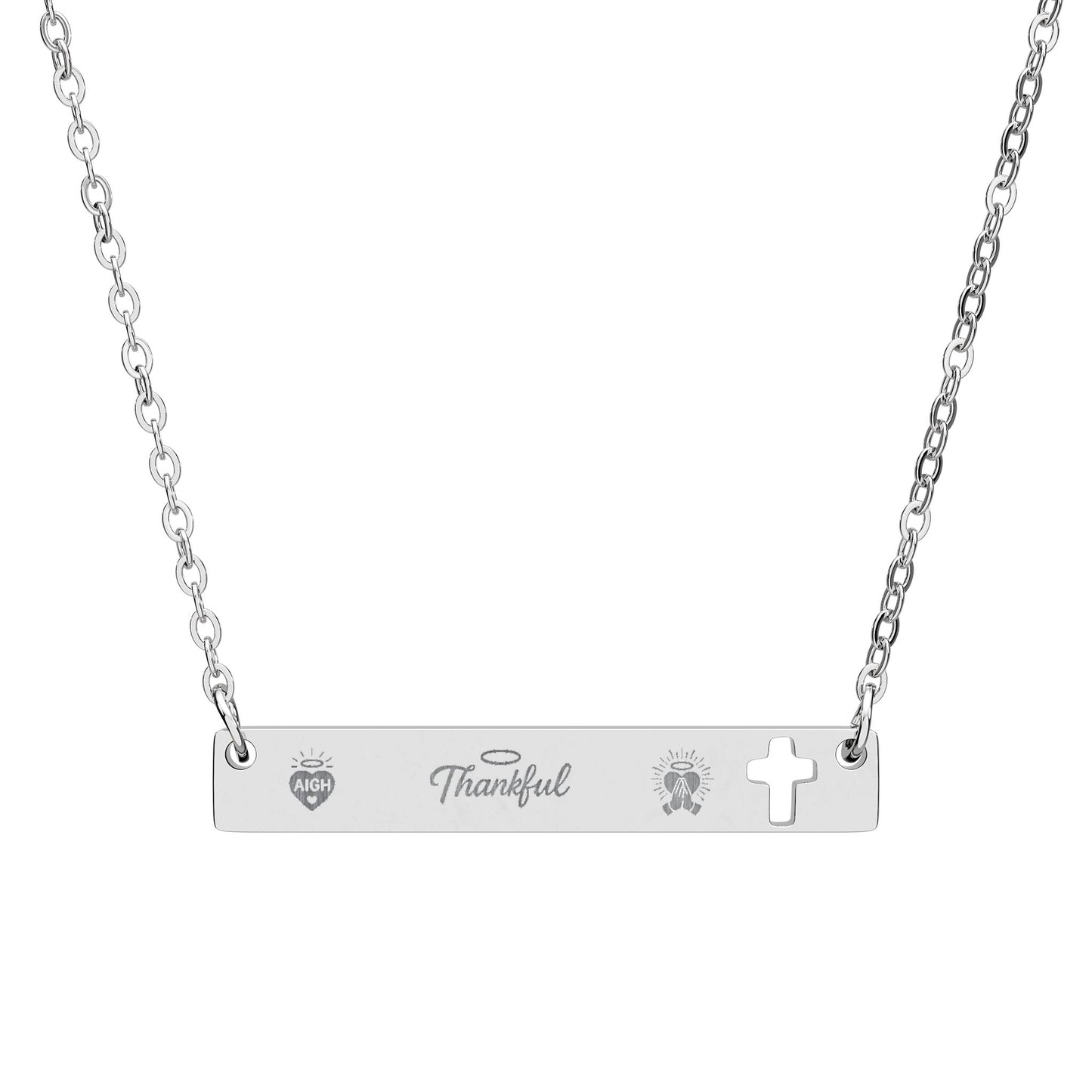 Engraved AIGH "Thankful" Cross Bar Necklace - Personalized Jewelry for Meaningful Moments