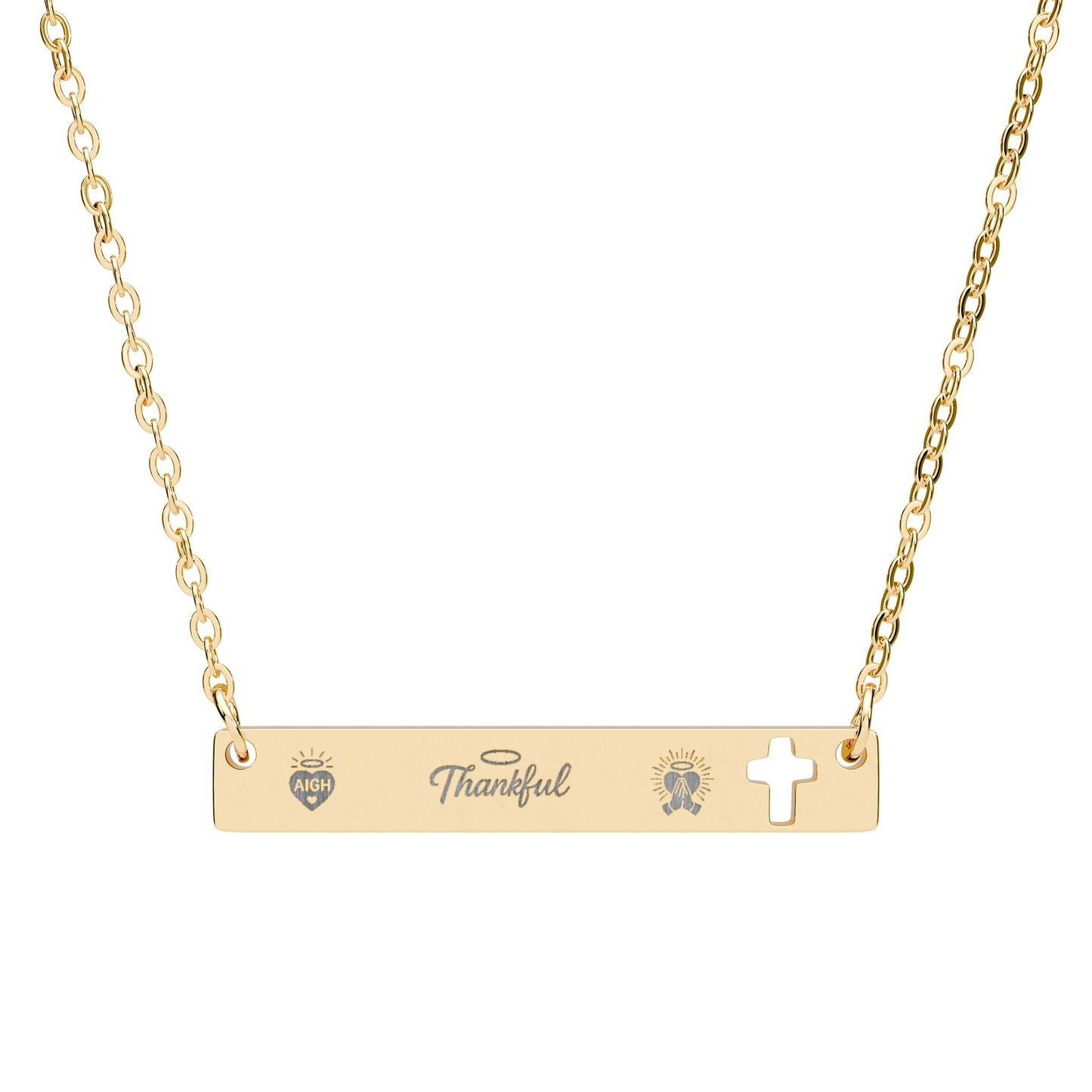 Engraved AIGH "Thankful" Cross Bar Necklace - Personalized Jewelry for Meaningful Moments